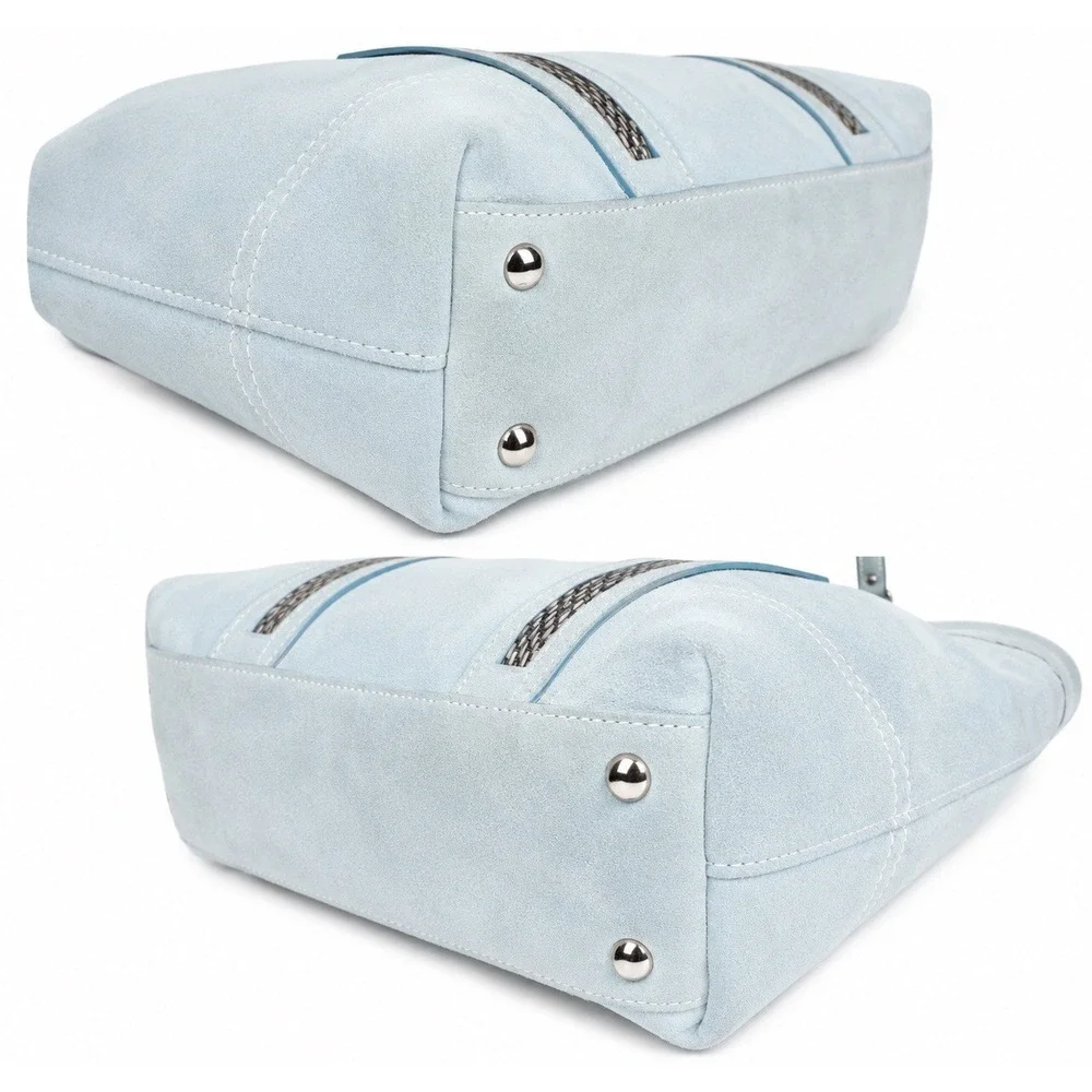 Coach 2005 Leatherware Metallic Bead‎ Suede Gallery Tote Blue Silver J05J